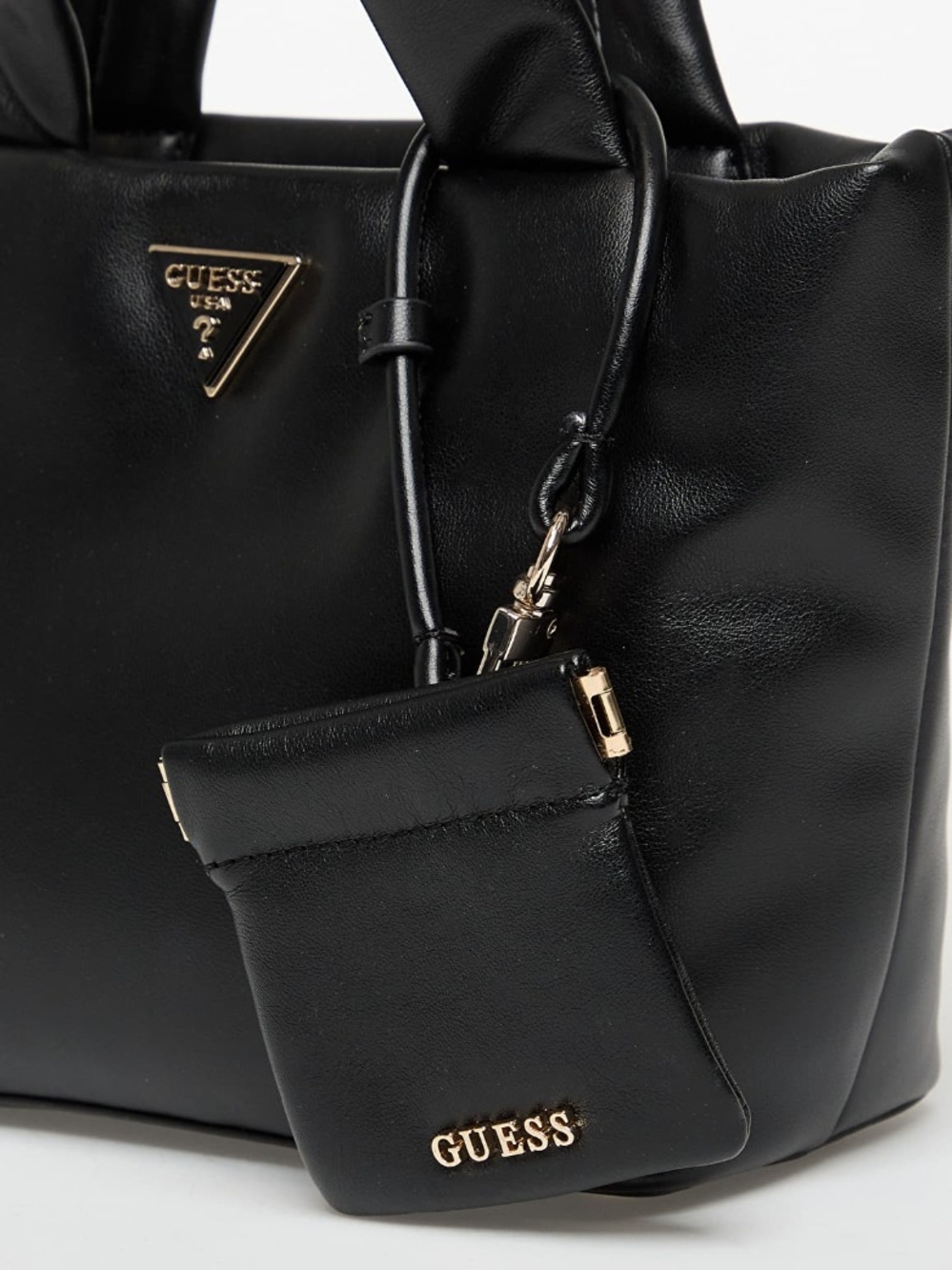 Guess Black Faux Leather Tote with Gold Logo